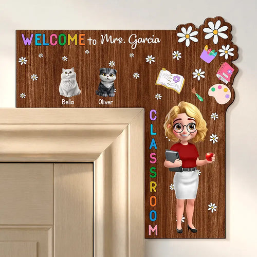 Welcome To My Class Cat Dog Mom Teacher - Personalized Door Corner Wood Sign
