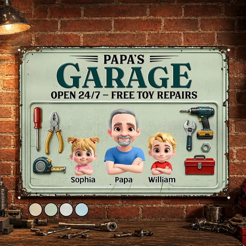 3D Effect Dad Papa Garage - Personalized Classic Metal Signs