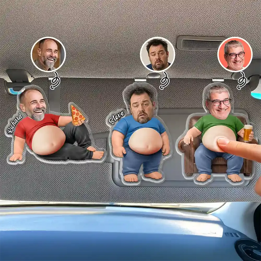 Custom Photo Poke Dad Bod Belly - Personalized Squishy Acrylic Car Visor Clip