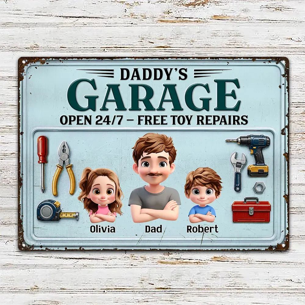 3D Effect Dad Papa Garage - Personalized Classic Metal Signs