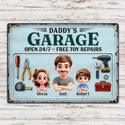 3D Effect Dad Papa Garage - Personalized Classic Metal Signs