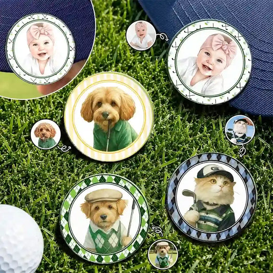 Custom Photo Realistic Watercolor Art Dog Cat Pet Kid Portrait Vintage Golf Ball Marker - Personalized Acrylic Magnetic Clip