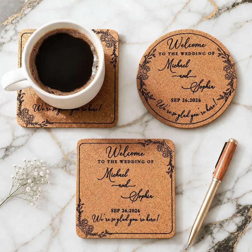 Thank You For Joining Us Couple Wedding - Personalized Cork Coaster