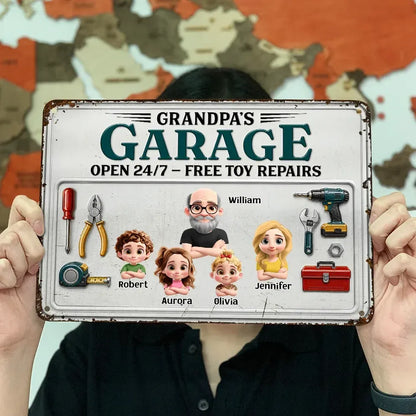 3D Effect Dad Papa Garage - Personalized Classic Metal Signs
