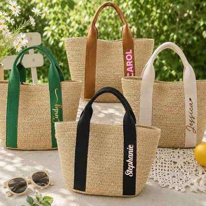 Colorful Name In Style - Personalized Straw Beach Bag