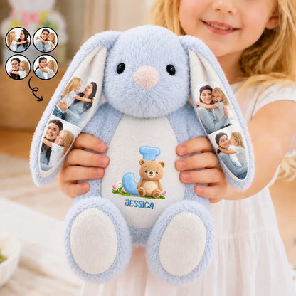 Custom Photo Faux Embroidery Effect Chenille Animal & Alphabet Letters - Personalized Soft Toy Bunny