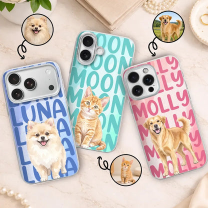 Custom Photo Realistic Watercolor Art Cute Dog Cat Portrait - Personalized Clear Phone Case