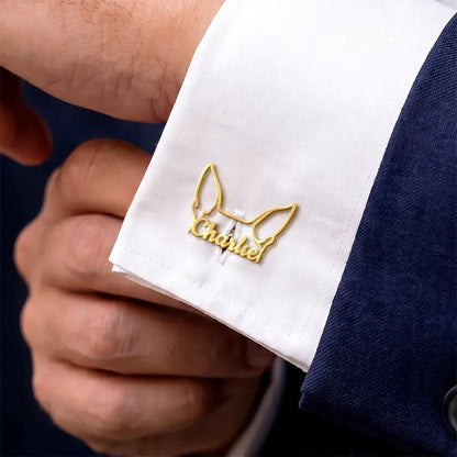 Dog Ears Line Art With Custom Name - Personalized Cufflinks