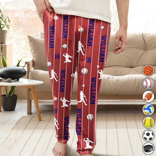 Sports Lovers Number And Name - Personalized Pajama Pants