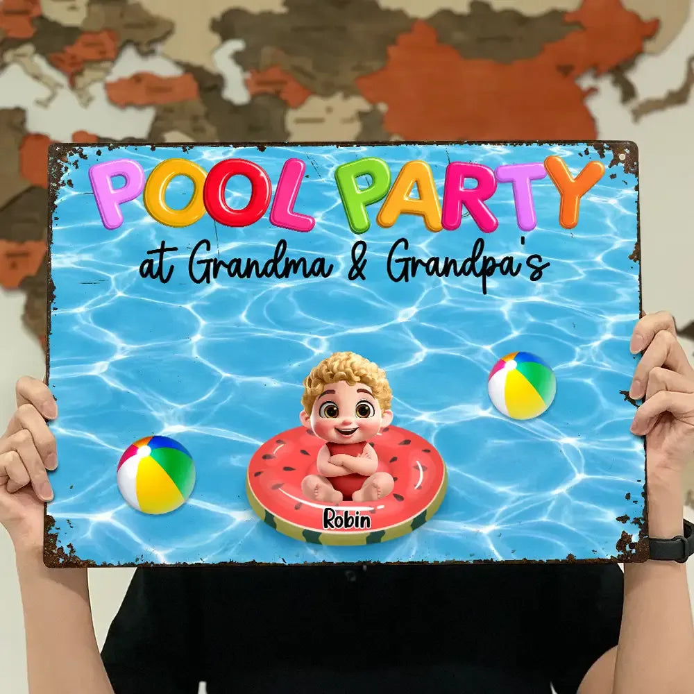 Pool Party Grandma & Grandpa House - Personalized Classic Metal Signs