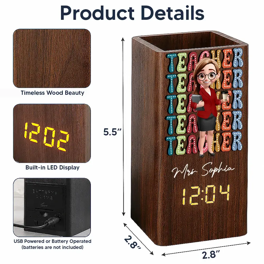 Teaching Is A Heartfelt - Personalized Pen Holder With Clock