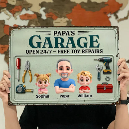 3D Effect Dad Papa Garage - Personalized Classic Metal Signs