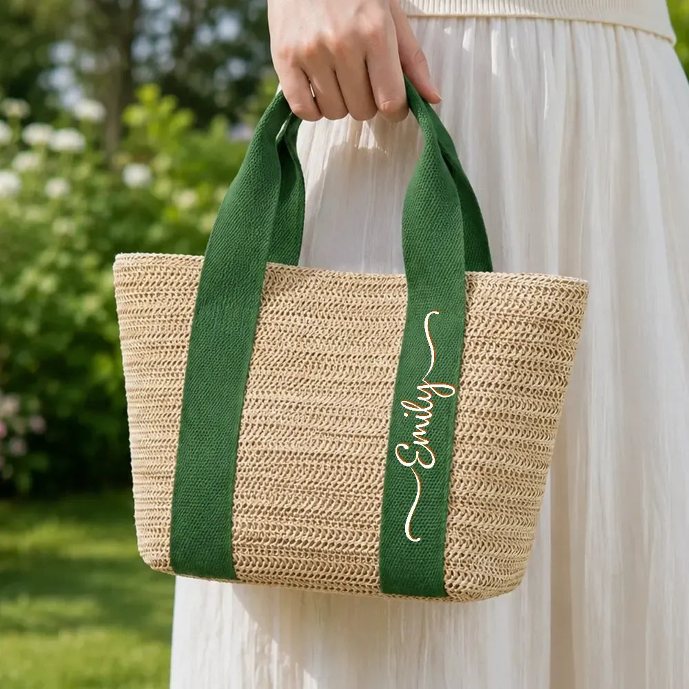 Colorful Name In Style - Personalized Straw Beach Bag