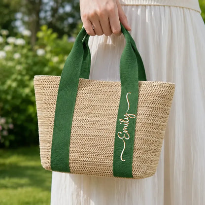 Colorful Name In Style - Personalized Straw Beach Bag