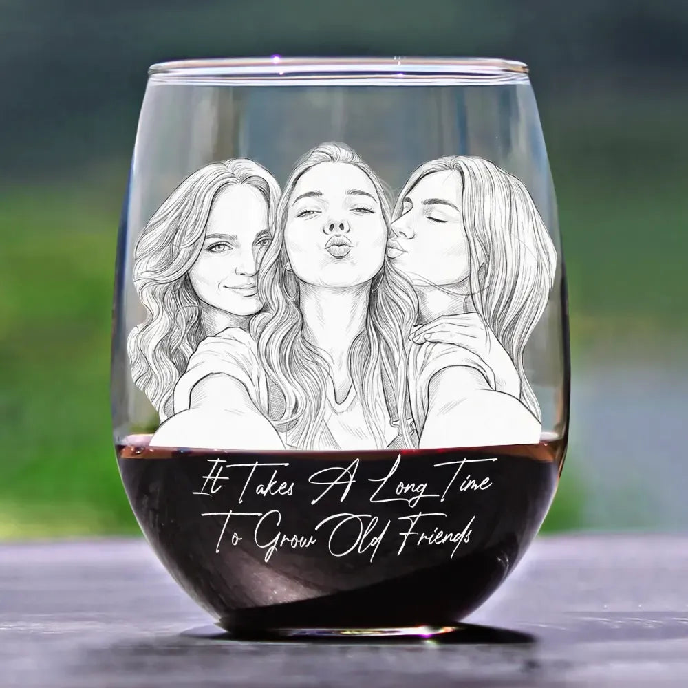 Custom Photo Pencil Sketch Art Right In The Throat Besties - Personalized Stemless Wine Glass