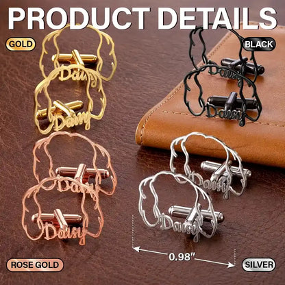 Dog Ears Line Art With Custom Name - Personalized Cufflinks