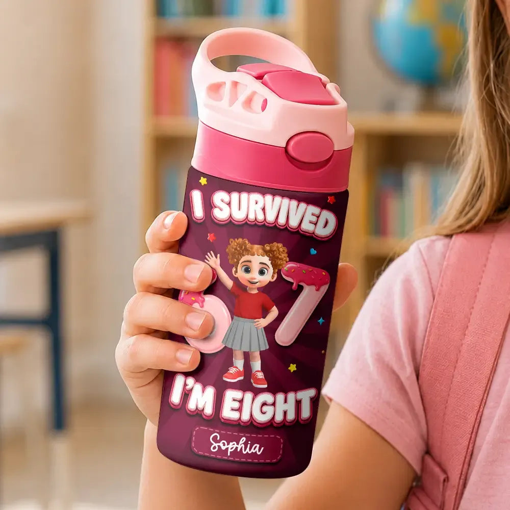 I Survived Six Seven Funny Slang - Personalized Insulated Water Bottle With Straw