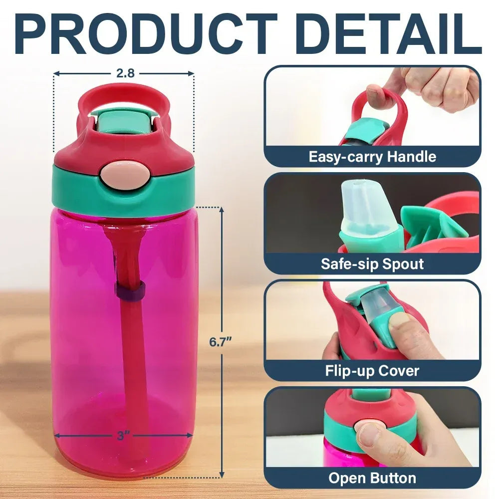 School Kid With Backpack - Personalized Kids Water Bottle With Straw