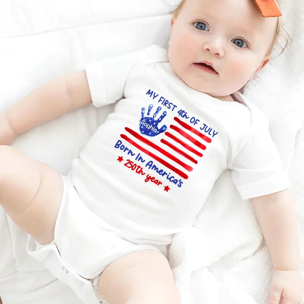 My First 4th Of July Born In America's 250th Year - Personalized Baby Onesie