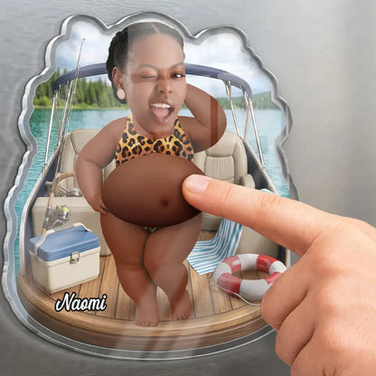 Custom Photo Life Is Better On A Pontoon - Personalized Squishy Acrylic Fridge Magnet