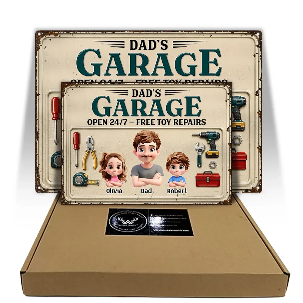 3D Effect Dad Papa Garage - Personalized Classic Metal Signs