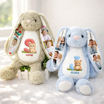 Custom Photo Faux Embroidery Effect Chenille Animal & Alphabet Letters - Personalized Soft Toy Bunny