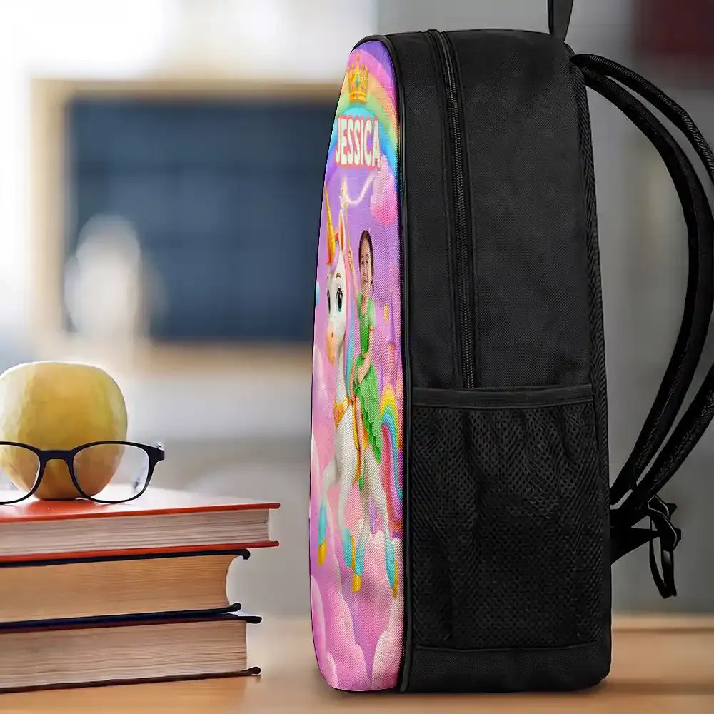 Custom Photo Little Girl Princess Unicorn - Personalized Kids Backpack