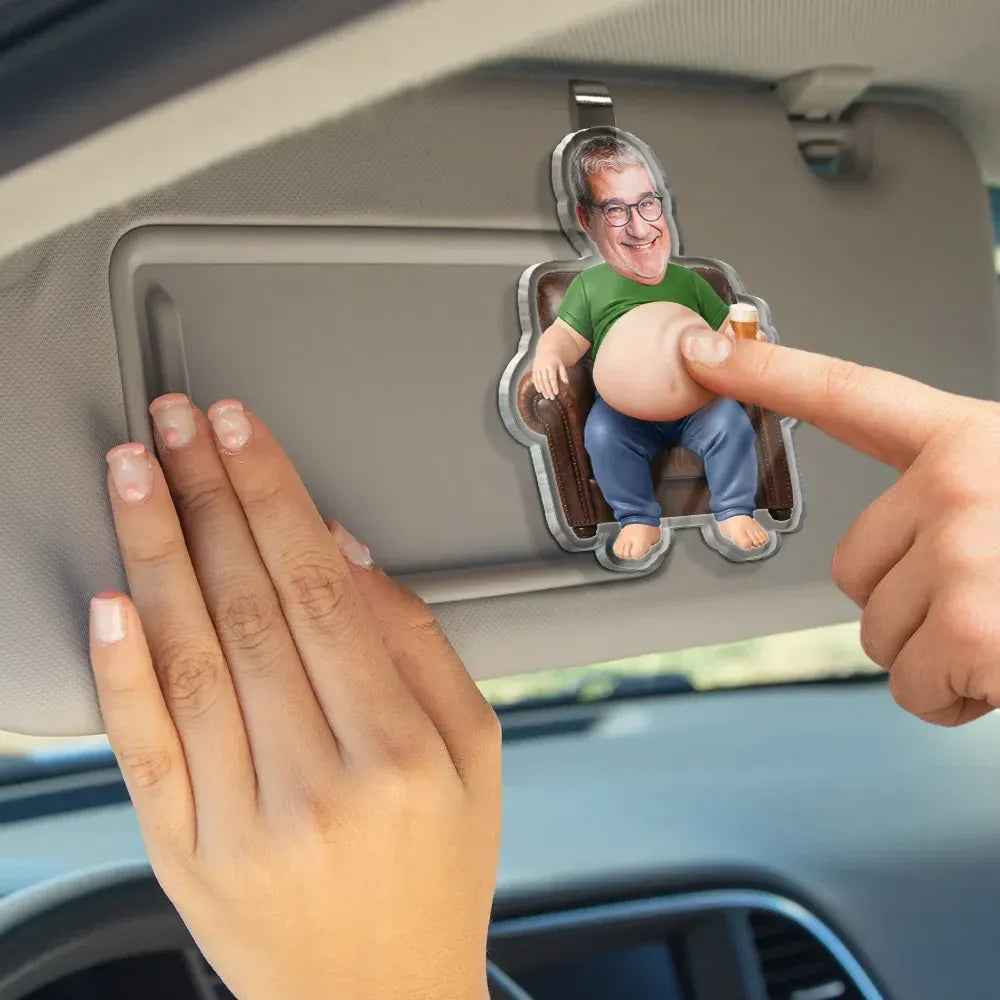 Custom Photo Poke Dad Bod Belly - Personalized Squishy Acrylic Car Visor Clip
