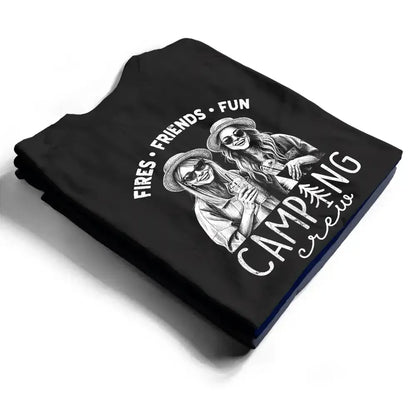 Custom Photo White Pencil Sketch Art Camping Crew Fires Friends Fun - Personalized T Shirt