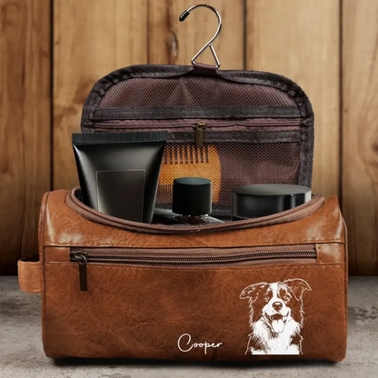 Custom Photo Bold Sketch Besties Family Pet Funny Portrait - Personalized Leather Toiletry Bag