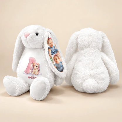 Custom Photo Faux Embroidery Effect Chenille Animal & Alphabet Letters - Personalized Soft Toy Bunny