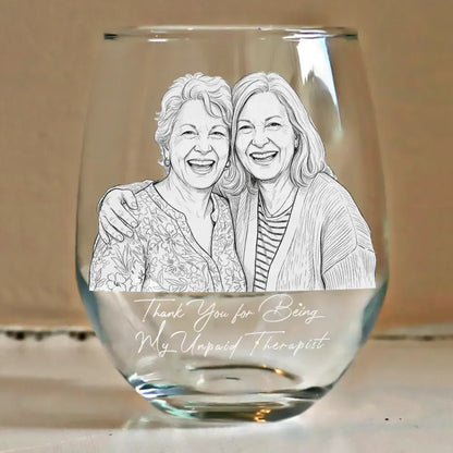 Custom Photo Pencil Sketch Art Right In The Throat Besties - Personalized Stemless Wine Glass