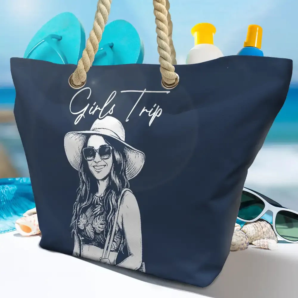 Custom Photo Pencil Sketch Besties Family Pet Funny Portrait - Personalized Beach Bag