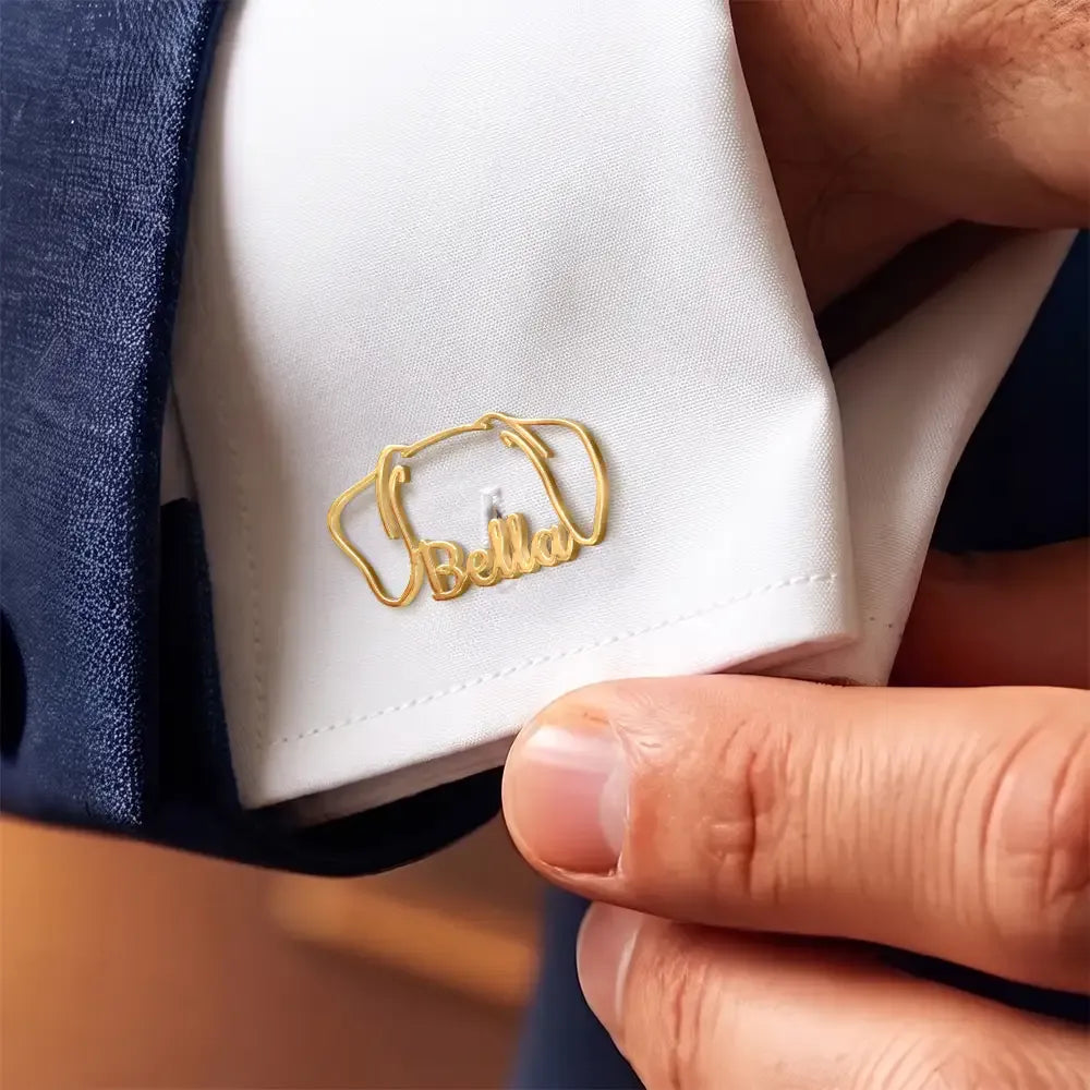 Dog Ears Line Art With Custom Name - Personalized Cufflinks
