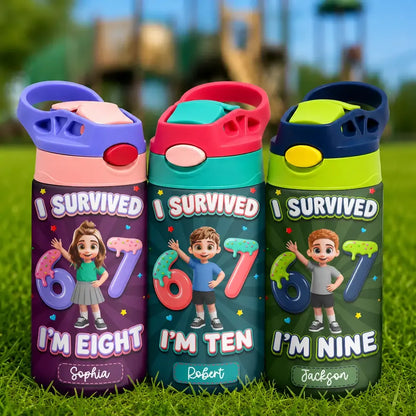 I Survived Six Seven Funny Slang - Personalized Insulated Water Bottle With Straw