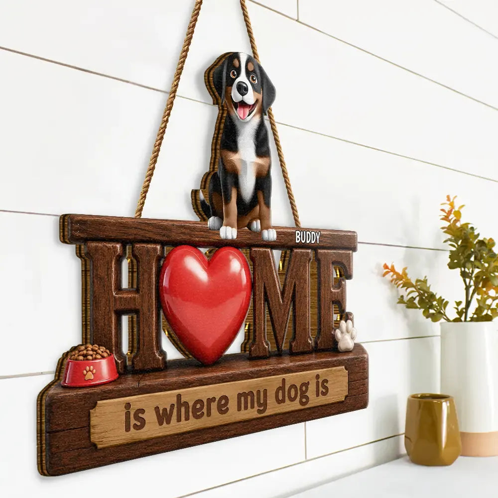 3D Effect Home Is Where My Dogs Cats Are - Personalized Custom Shaped Wood Sign