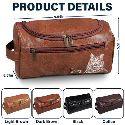 Custom Photo Bold Sketch Besties Family Pet Funny Portrait - Personalized Leather Toiletry Bag