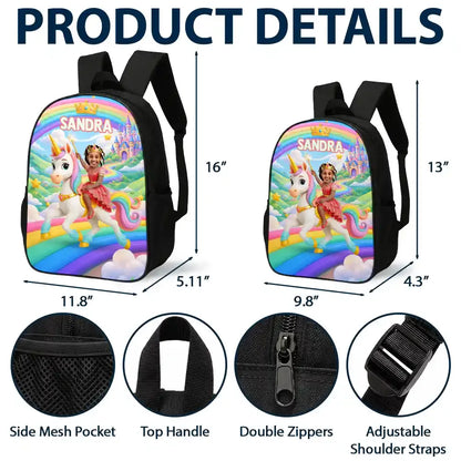 Custom Photo Little Girl Princess Unicorn - Personalized Kids Backpack