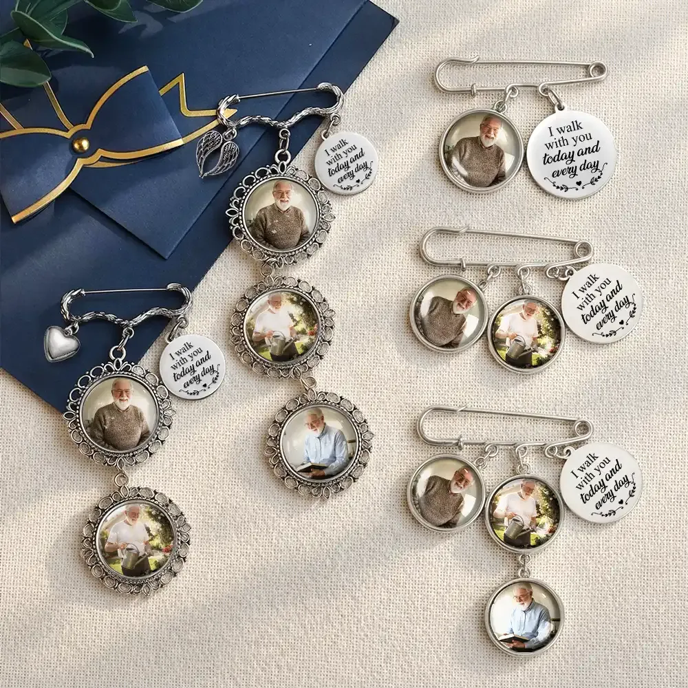 Custom Photo Memorial Family Walk With Me Today - Personalized Lapel Pin