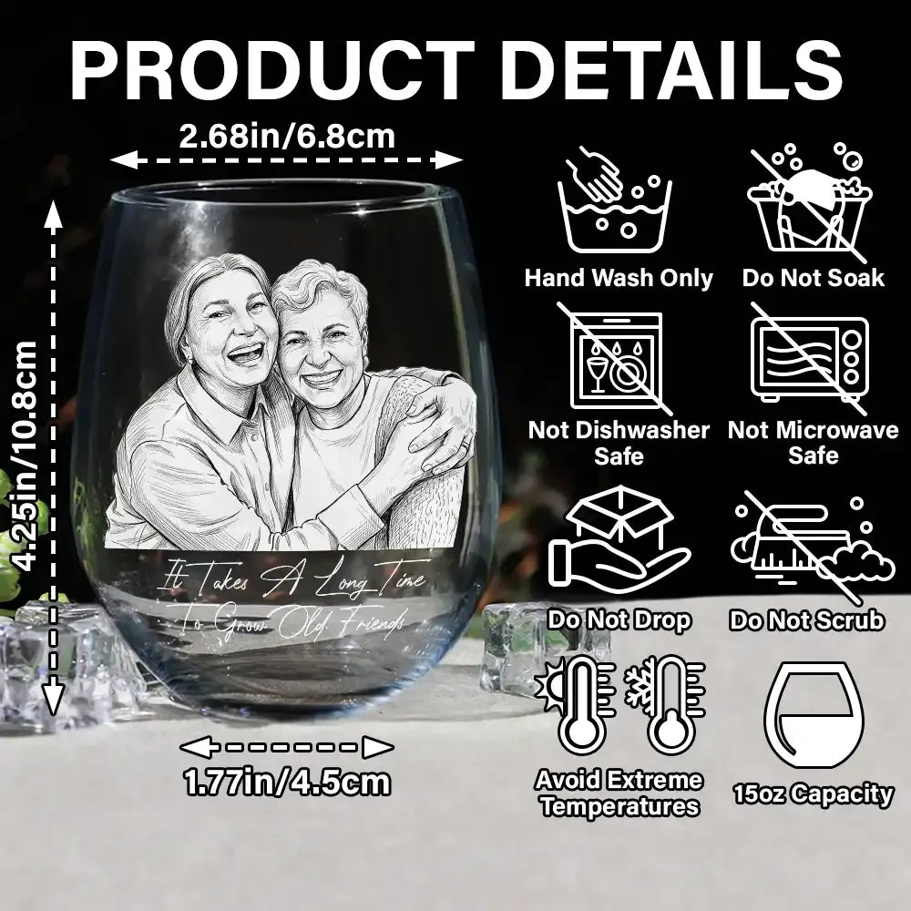 Custom Photo Pencil Sketch Art Right In The Throat Besties - Personalized Stemless Wine Glass