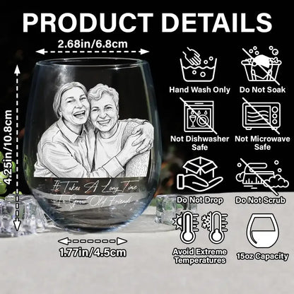 Custom Photo Pencil Sketch Art Right In The Throat Besties - Personalized Stemless Wine Glass