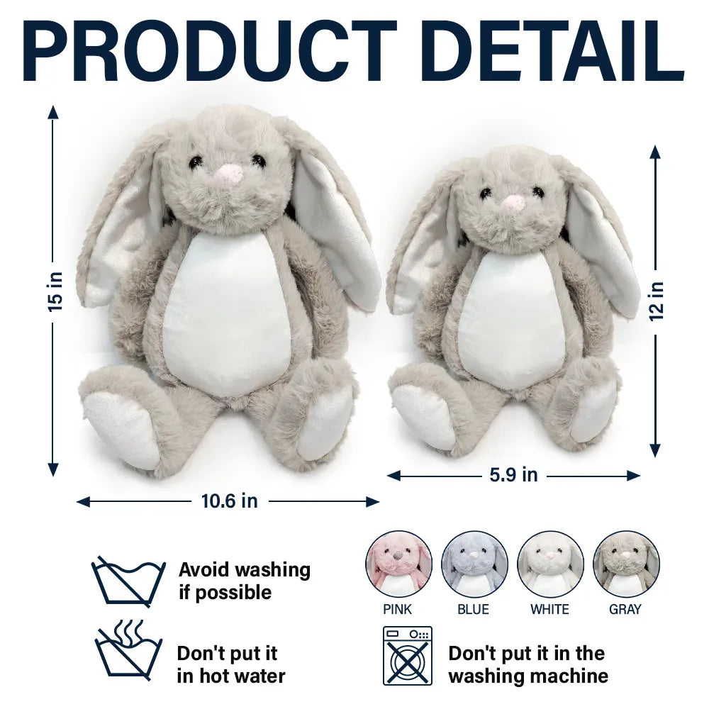 Custom Photo Faux Embroidery Effect Chenille Animal & Alphabet Letters - Personalized Soft Toy Bunny