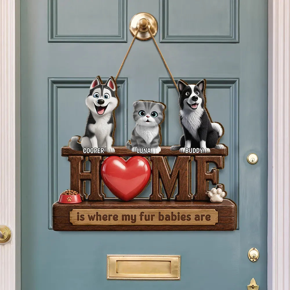 3D Effect Home Is Where My Dogs Cats Are - Personalized Custom Shaped Wood Sign