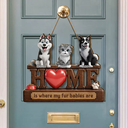 3D Effect Home Is Where My Dogs Cats Are - Personalized Custom Shaped Wood Sign