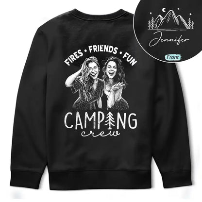 Custom Photo White Pencil Sketch Art Camping Crew Fires Friends Fun - Personalized T Shirt