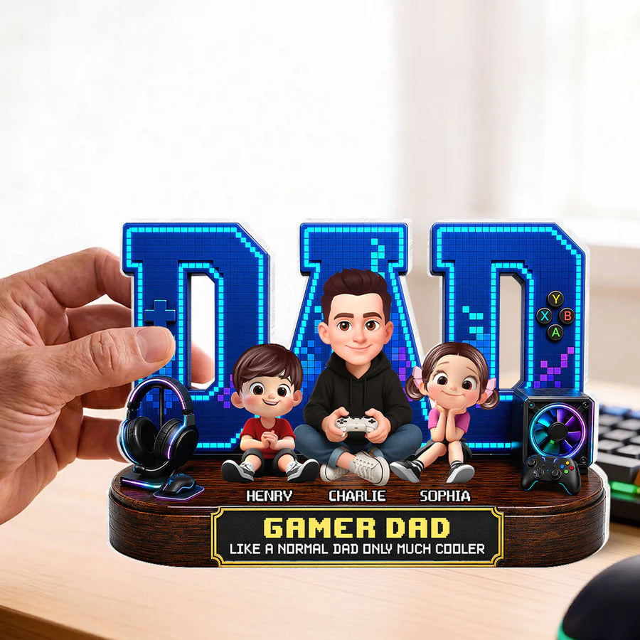 Gamer Dad Much Cooler - Personalized Acrylic Block Plaque - Gift For Dad, Husband, Gamers
