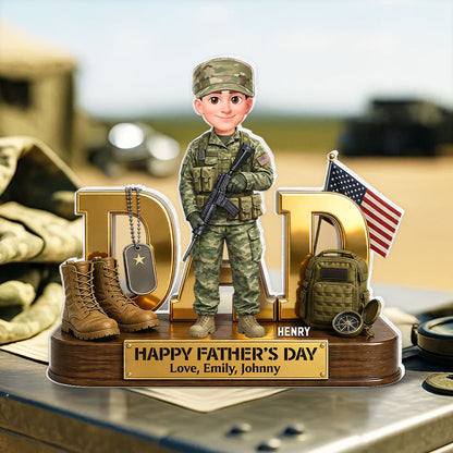 Proud American Military Armed Force Hero Dad 2D Flat - Personalized Acrylic Block Plaque - Father's Day Gift For Dad