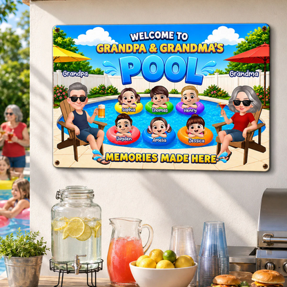 Welcome To Grandparents Pool Summer - Personalized Metal Sign - Gift For Grandparents, Summer Decoration