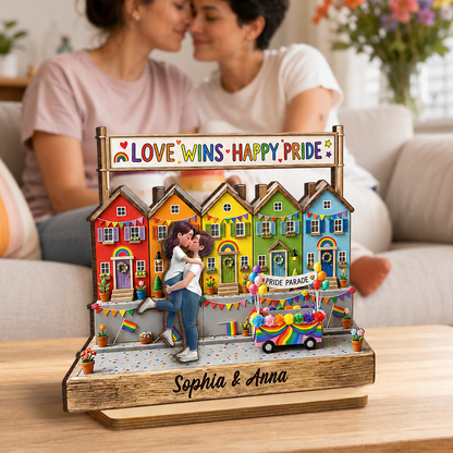 Love Wins LGBT+ Couple - Personalized Wooden Plaque - Gift For Couple, Happy Pride Month