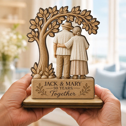 Rustic Old Couple Walking Anniversary Gift - Personalized Wooden Plaque - Wedding Year Decor